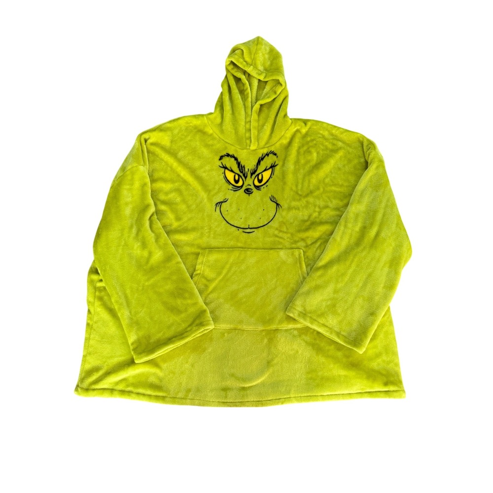 Dr Seuss The Grinch Wearable Blanket Hoodie Oversized Lime Green Fleece One Size